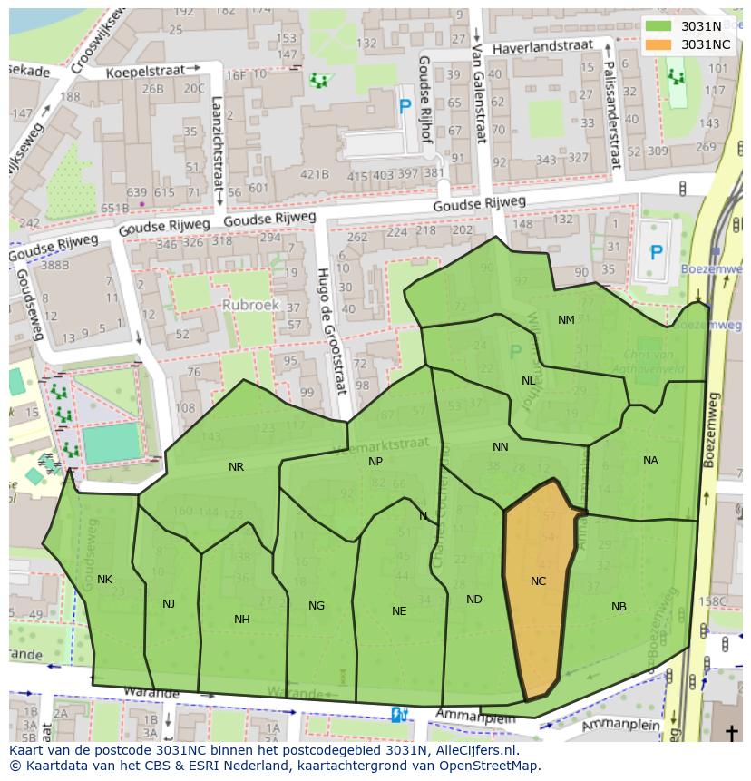 Afbeelding van het postcodegebied 3031 NC op de kaart.