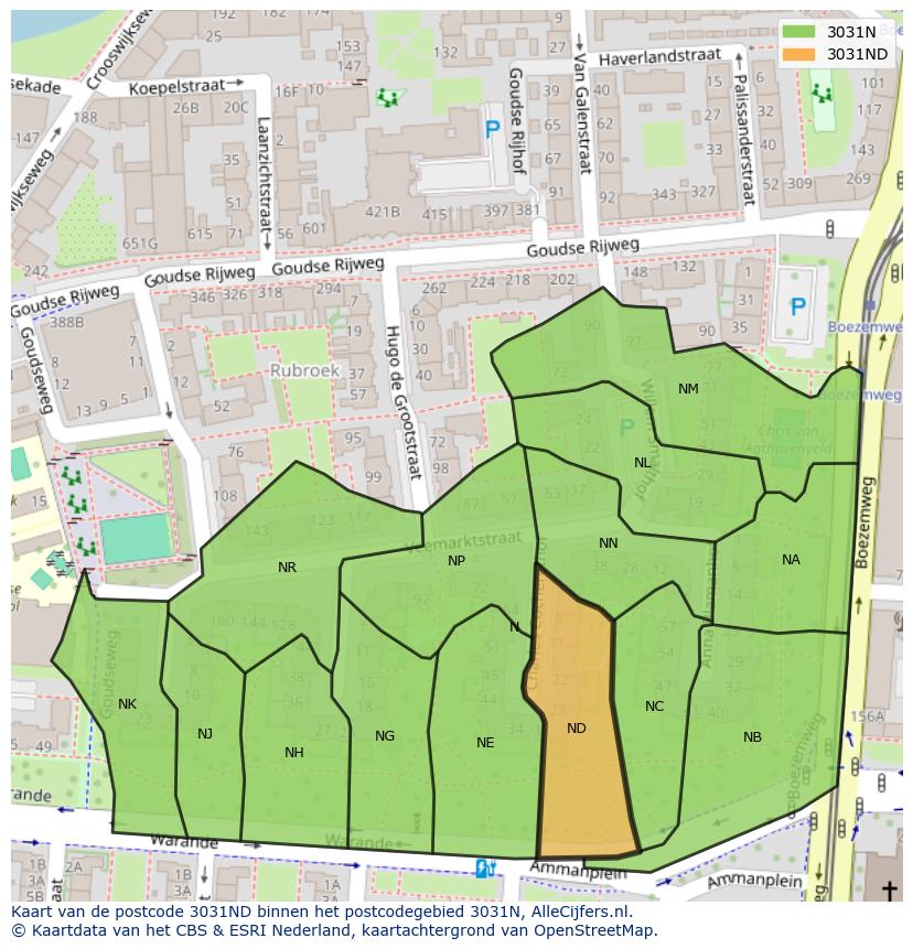 Afbeelding van het postcodegebied 3031 ND op de kaart.