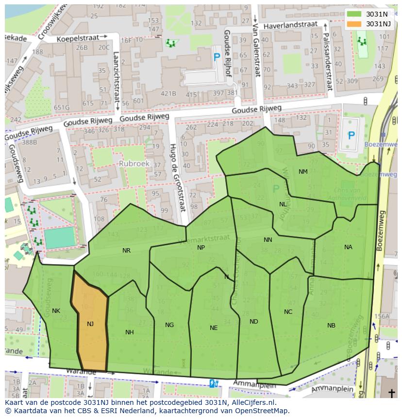 Afbeelding van het postcodegebied 3031 NJ op de kaart.