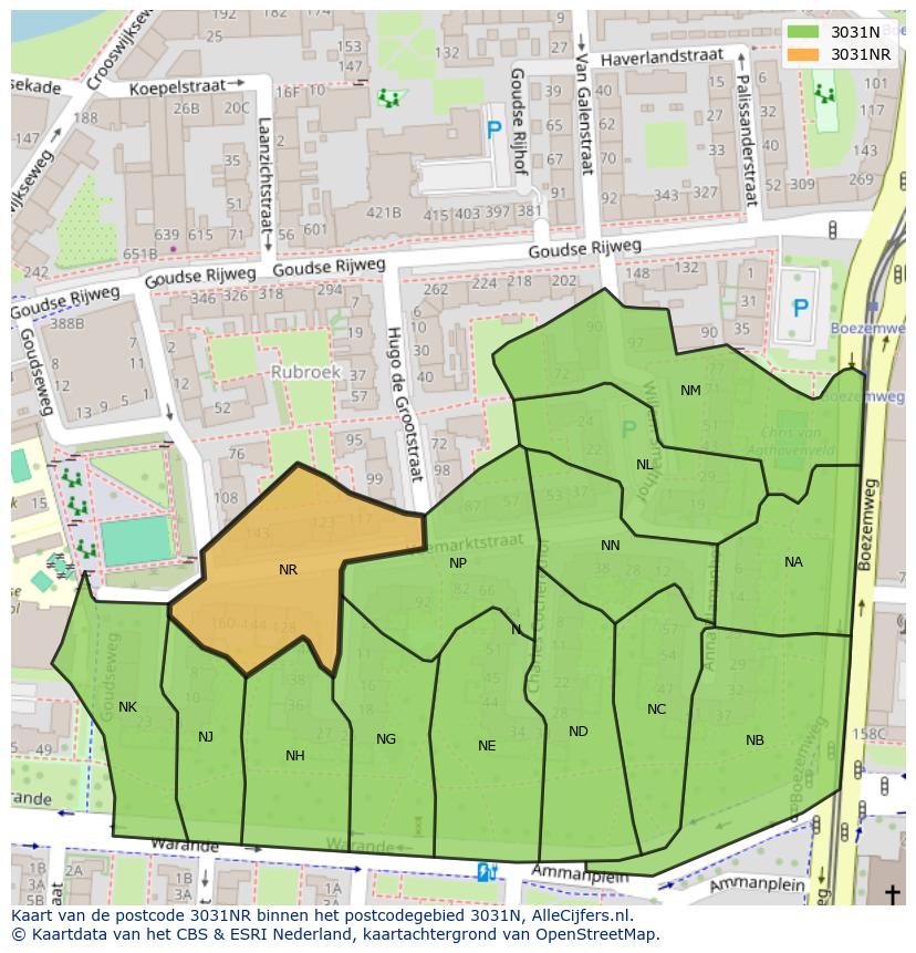 Afbeelding van het postcodegebied 3031 NR op de kaart.