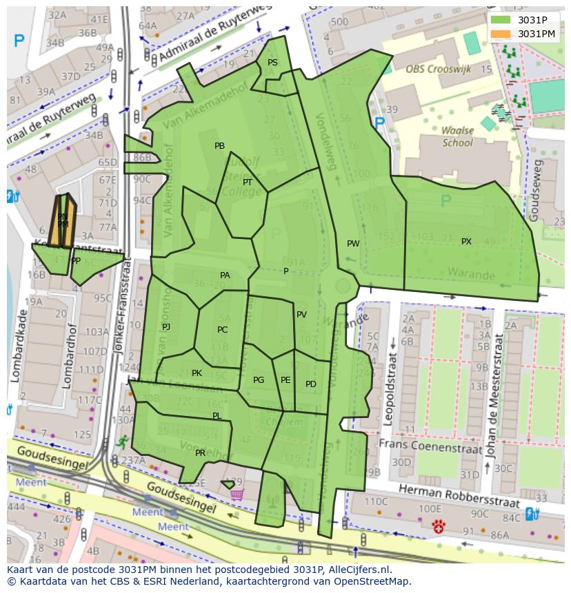 Afbeelding van het postcodegebied 3031 PM op de kaart.