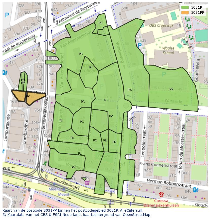 Afbeelding van het postcodegebied 3031 PP op de kaart.