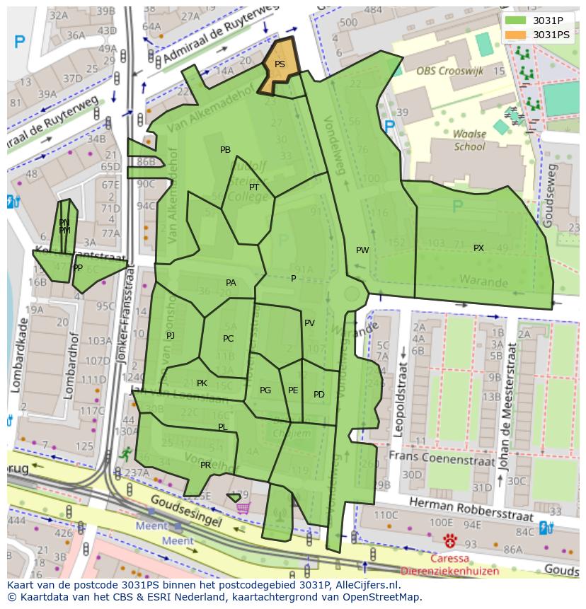 Afbeelding van het postcodegebied 3031 PS op de kaart.