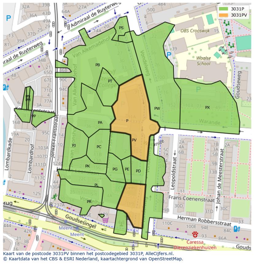 Afbeelding van het postcodegebied 3031 PV op de kaart.