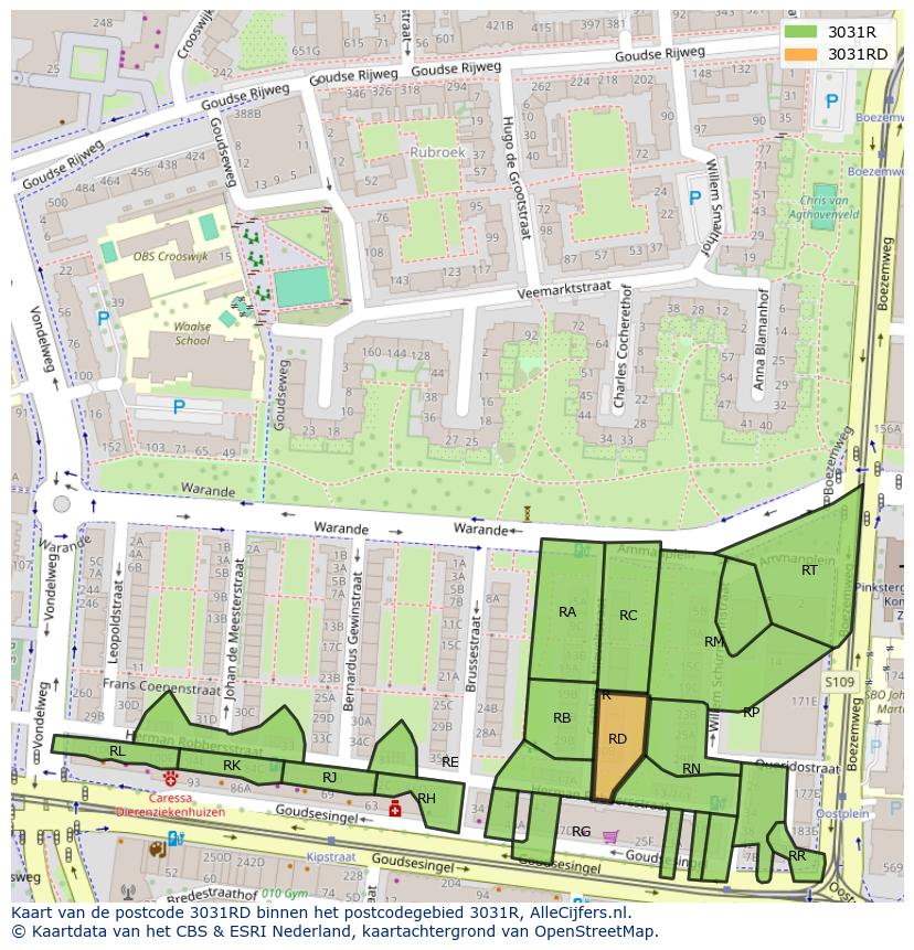Afbeelding van het postcodegebied 3031 RD op de kaart.