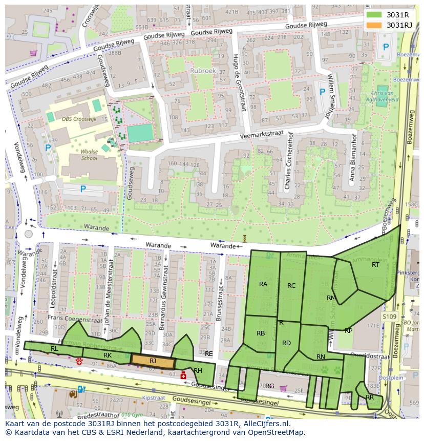 Afbeelding van het postcodegebied 3031 RJ op de kaart.