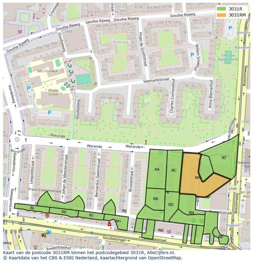 Afbeelding van het postcodegebied 3031 RM op de kaart.