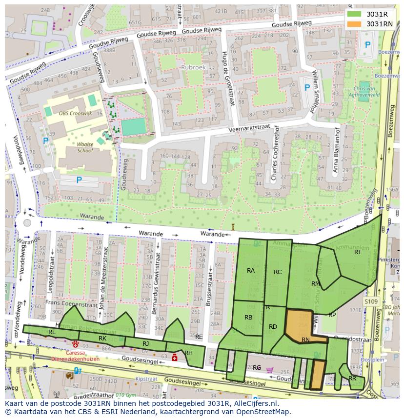 Afbeelding van het postcodegebied 3031 RN op de kaart.