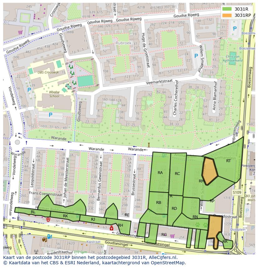 Afbeelding van het postcodegebied 3031 RP op de kaart.