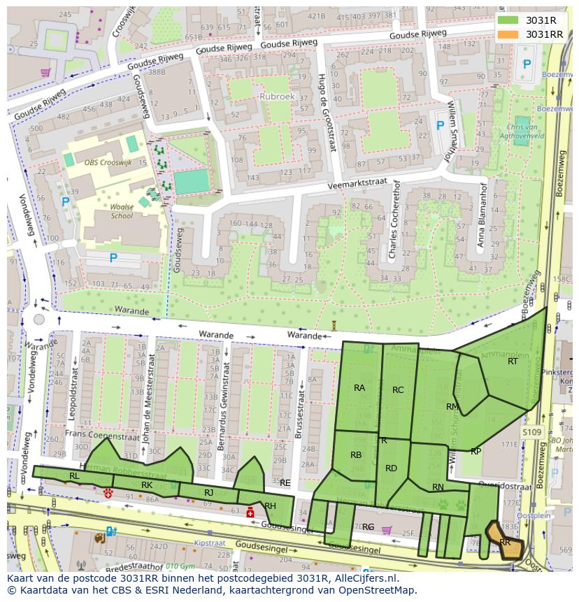 Afbeelding van het postcodegebied 3031 RR op de kaart.