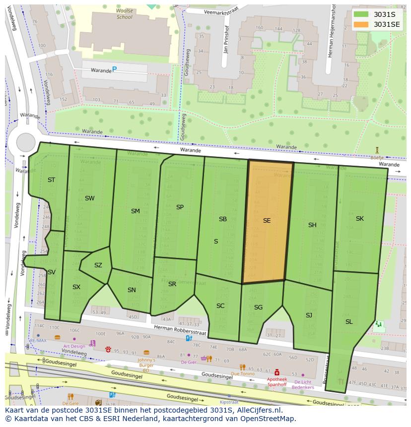 Afbeelding van het postcodegebied 3031 SE op de kaart.