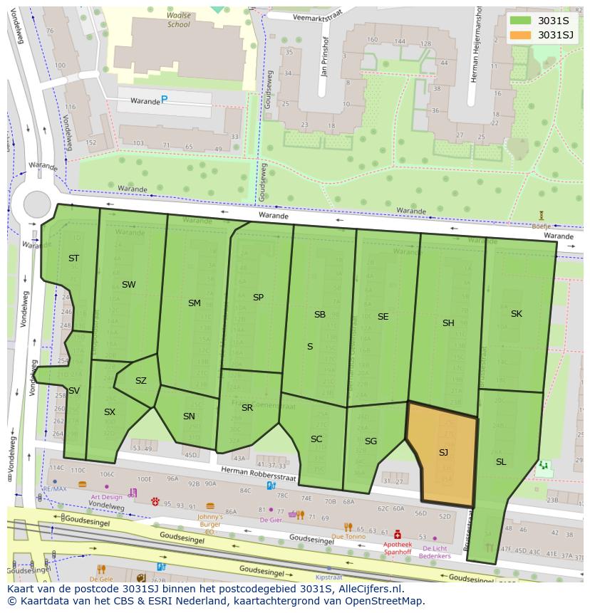 Afbeelding van het postcodegebied 3031 SJ op de kaart.