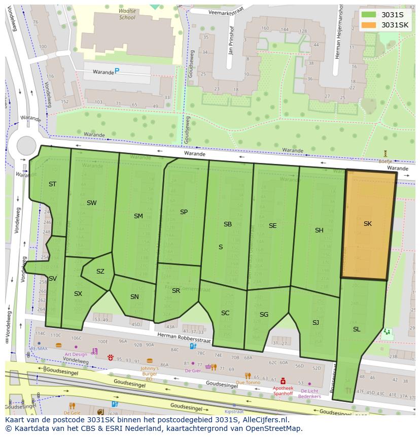 Afbeelding van het postcodegebied 3031 SK op de kaart.