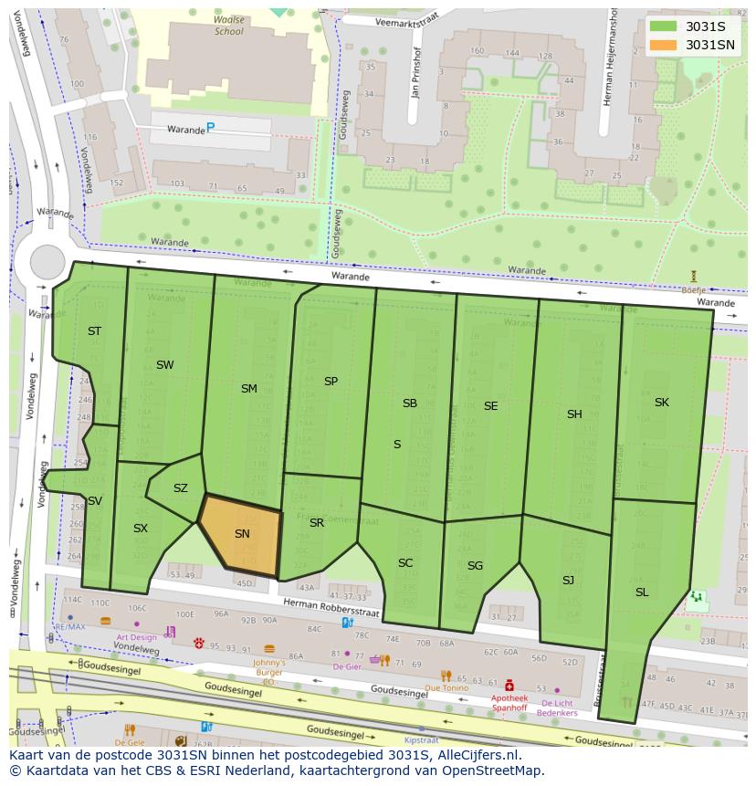 Afbeelding van het postcodegebied 3031 SN op de kaart.