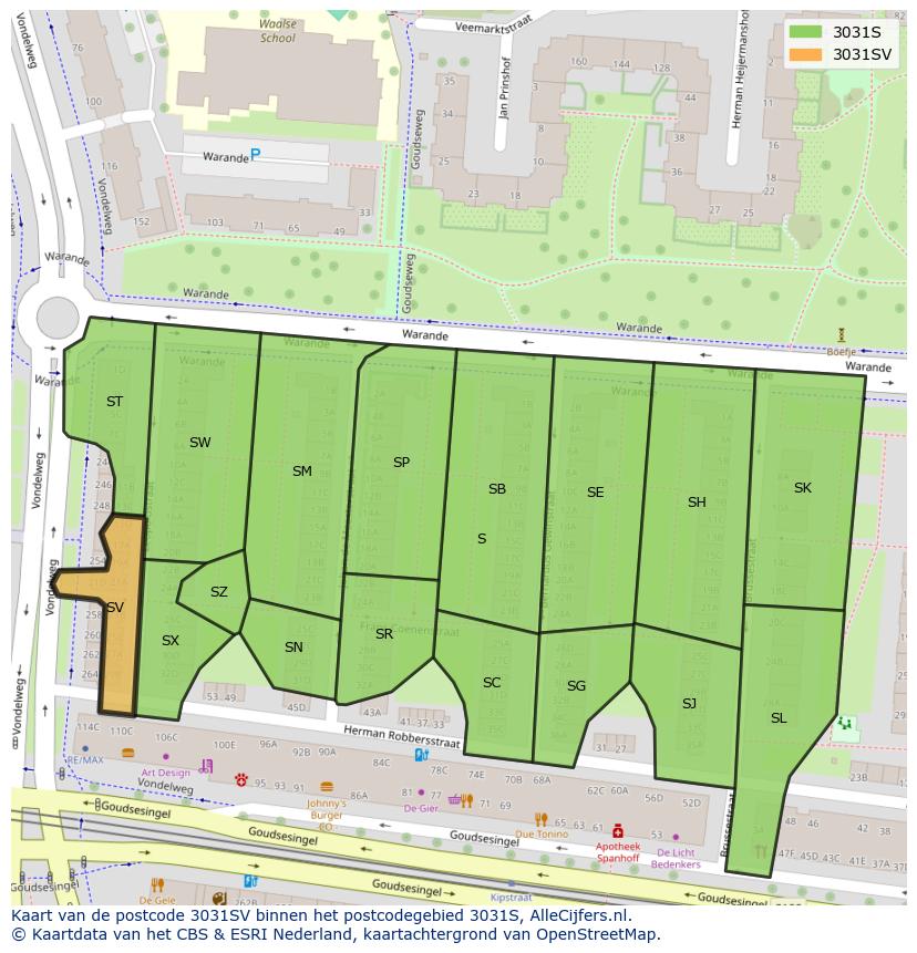 Afbeelding van het postcodegebied 3031 SV op de kaart.