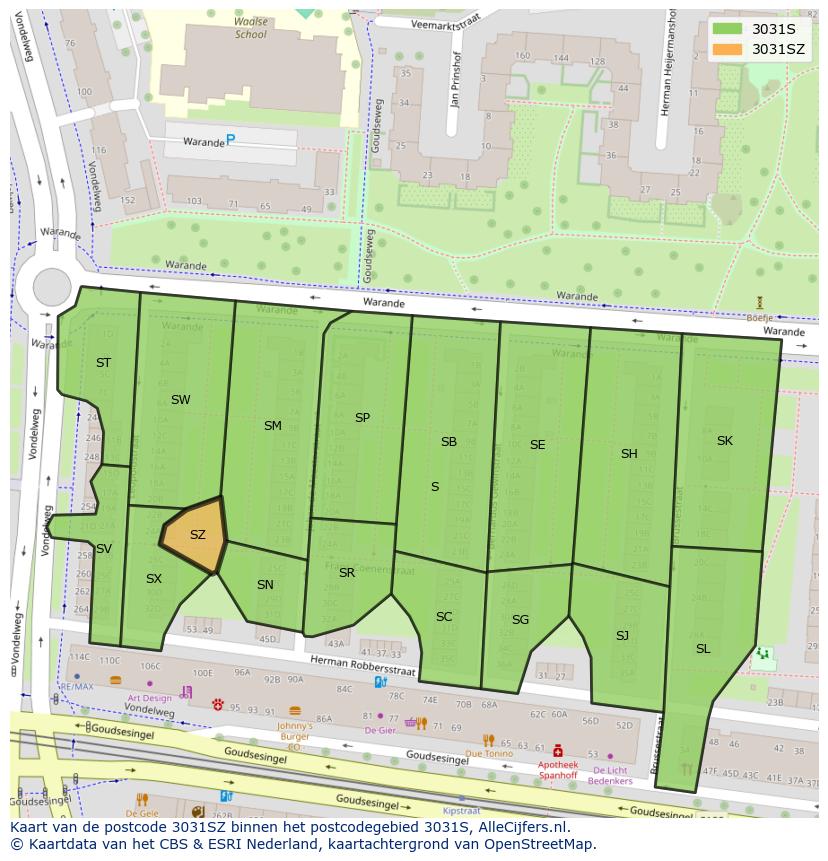 Afbeelding van het postcodegebied 3031 SZ op de kaart.