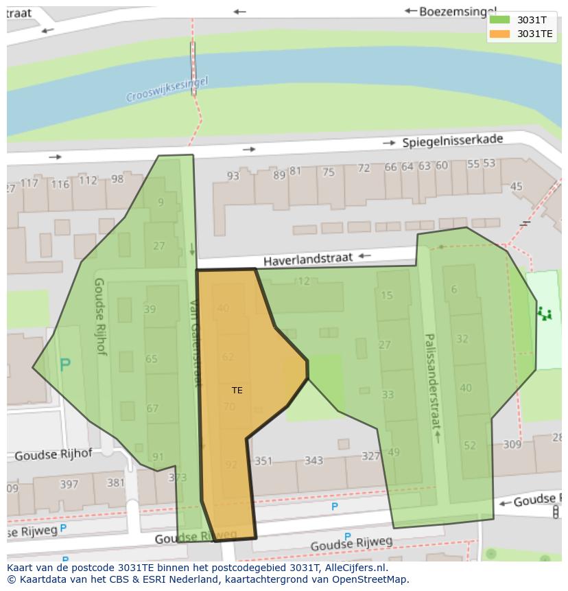 Afbeelding van het postcodegebied 3031 TE op de kaart.