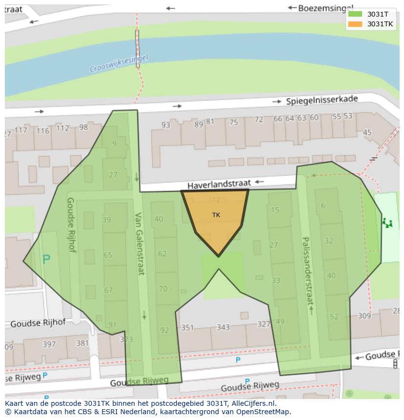 Afbeelding van het postcodegebied 3031 TK op de kaart.