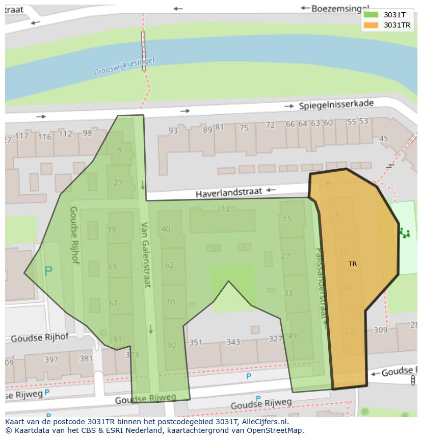 Afbeelding van het postcodegebied 3031 TR op de kaart.