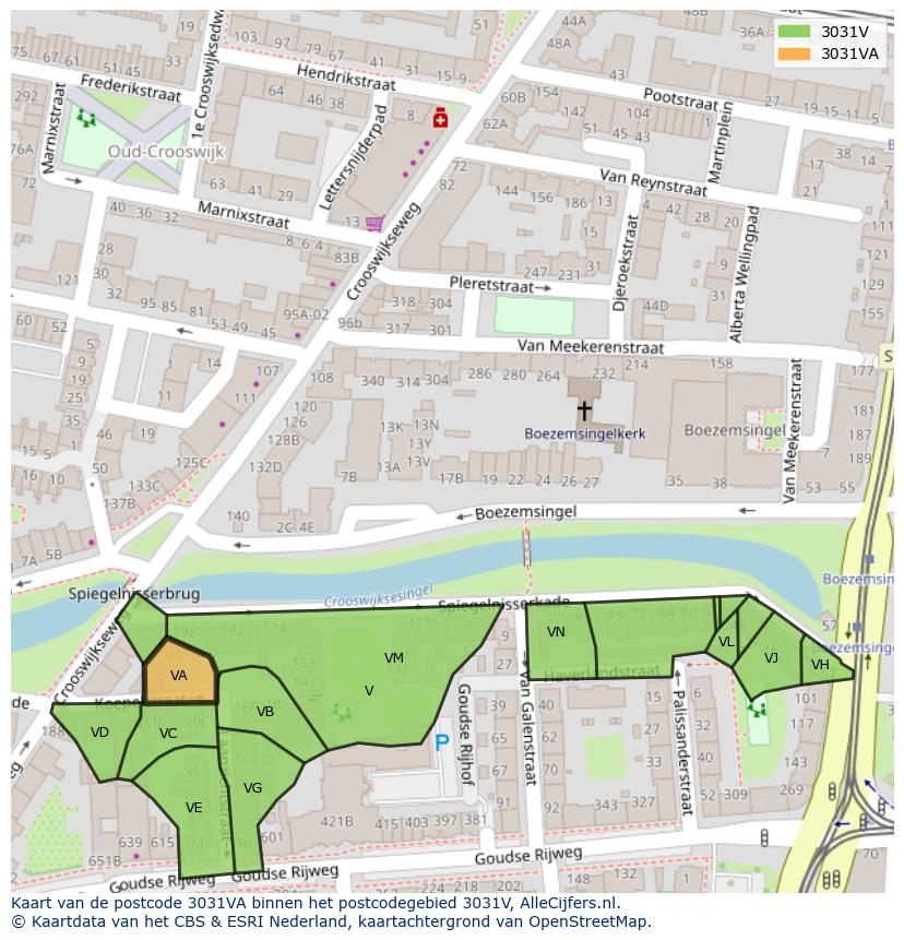 Afbeelding van het postcodegebied 3031 VA op de kaart.