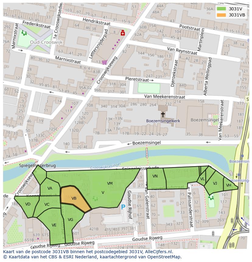 Afbeelding van het postcodegebied 3031 VB op de kaart.