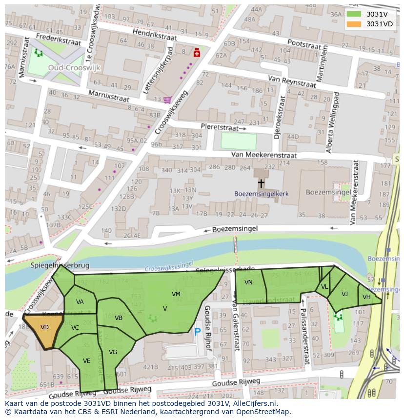 Afbeelding van het postcodegebied 3031 VD op de kaart.