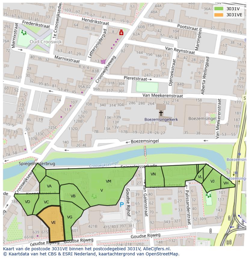 Afbeelding van het postcodegebied 3031 VE op de kaart.