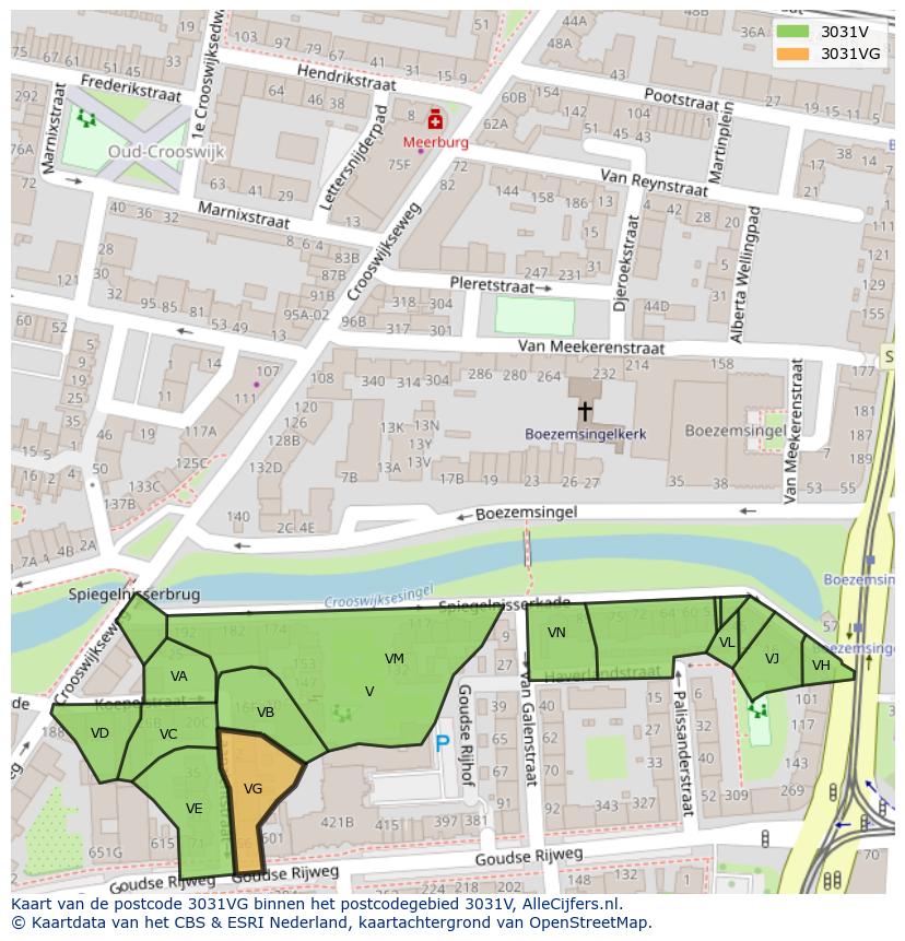 Afbeelding van het postcodegebied 3031 VG op de kaart.