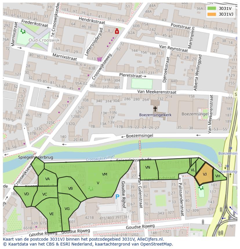 Afbeelding van het postcodegebied 3031 VJ op de kaart.