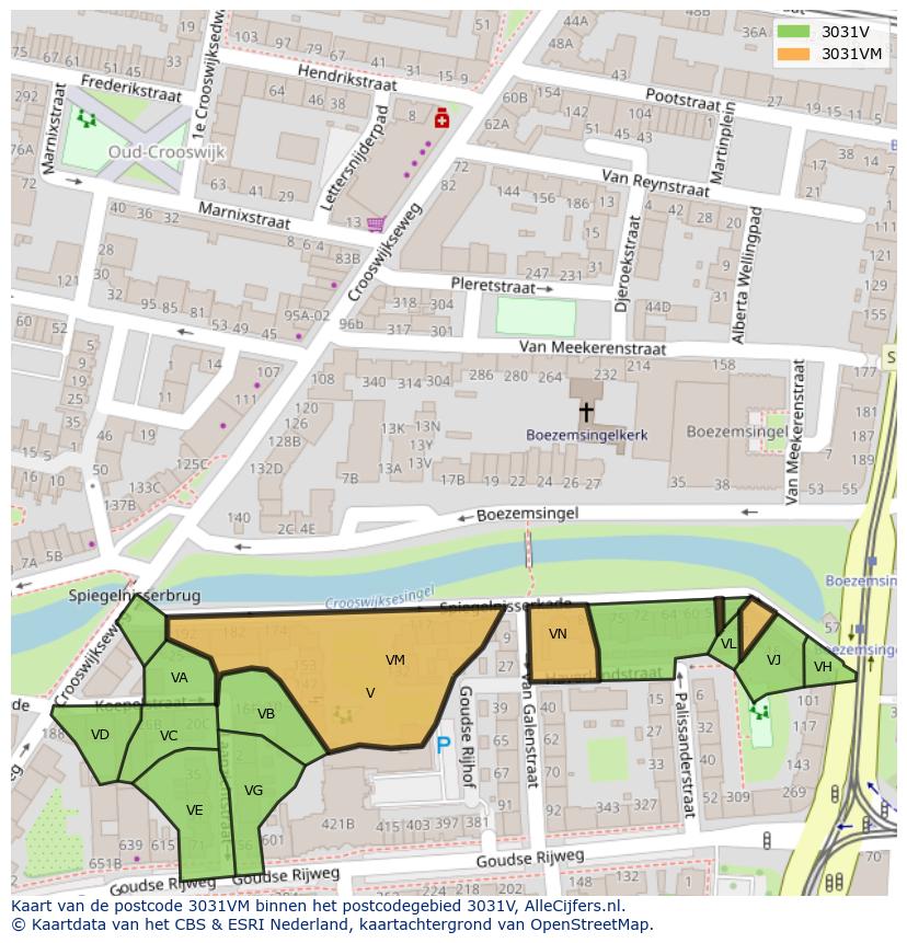Afbeelding van het postcodegebied 3031 VM op de kaart.
