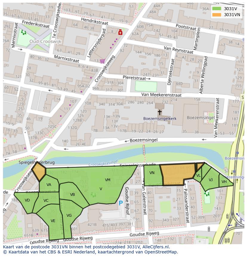 Afbeelding van het postcodegebied 3031 VN op de kaart.