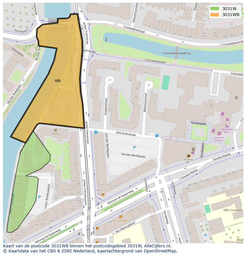 Afbeelding van het postcodegebied 3031 WB op de kaart.