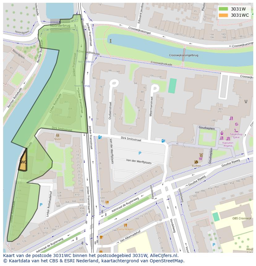 Afbeelding van het postcodegebied 3031 WC op de kaart.
