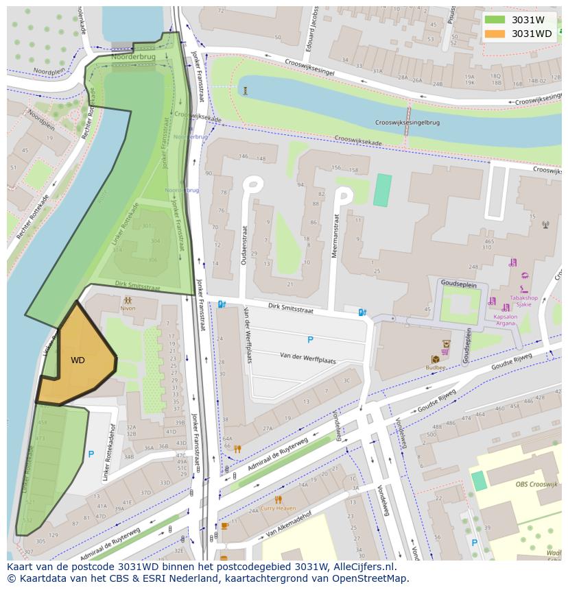 Afbeelding van het postcodegebied 3031 WD op de kaart.