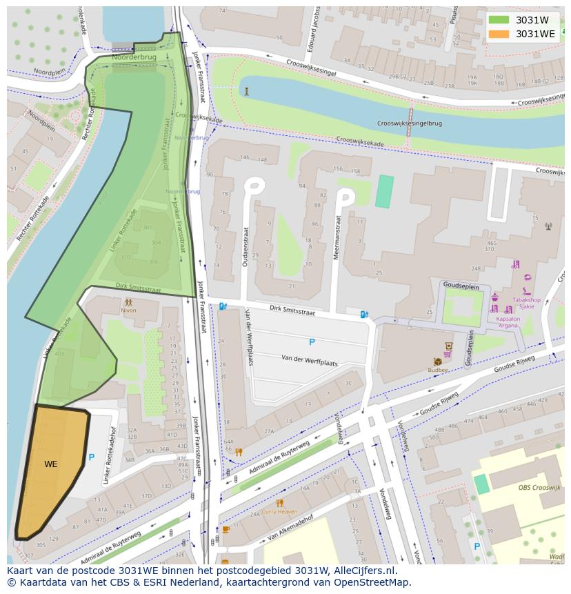 Afbeelding van het postcodegebied 3031 WE op de kaart.