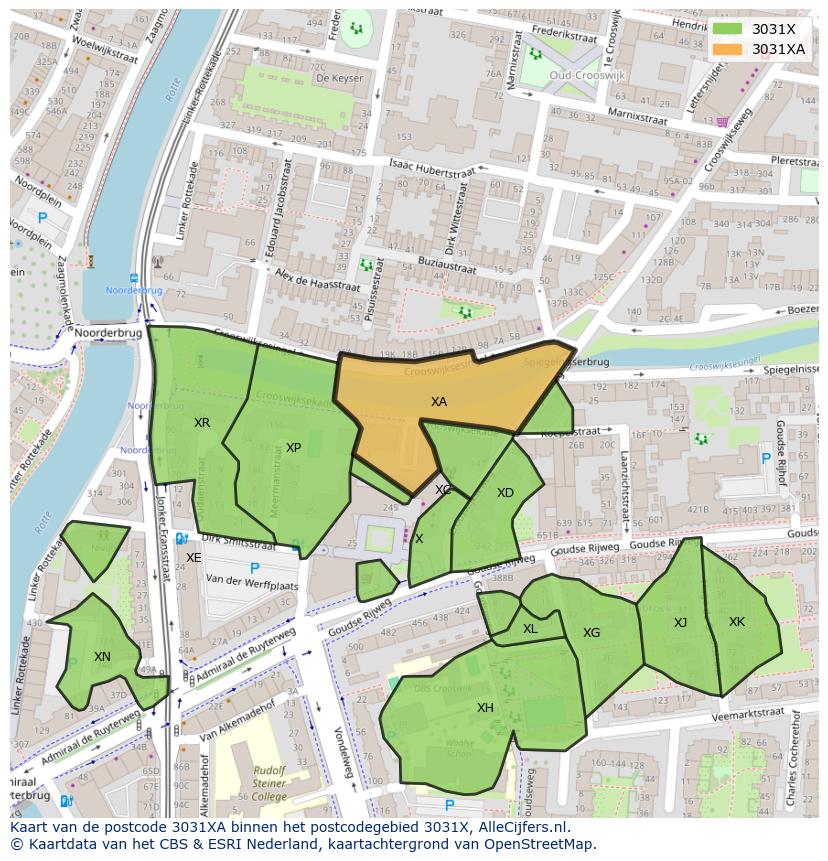 Afbeelding van het postcodegebied 3031 XA op de kaart.