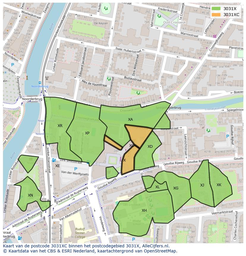 Afbeelding van het postcodegebied 3031 XC op de kaart.