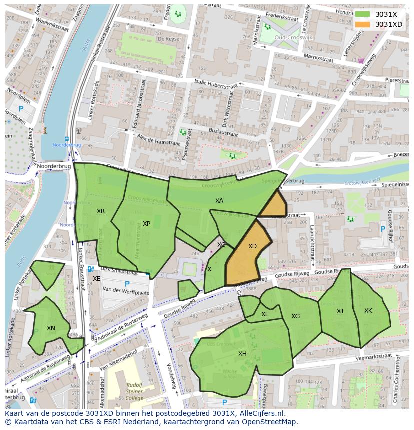 Afbeelding van het postcodegebied 3031 XD op de kaart.