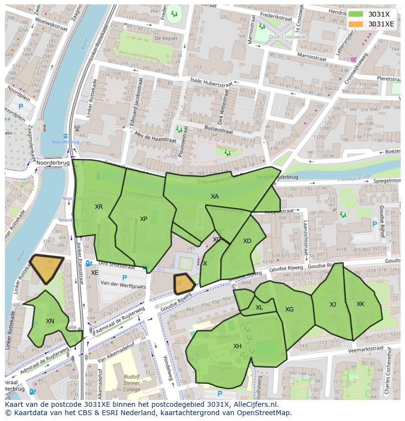 Afbeelding van het postcodegebied 3031 XE op de kaart.