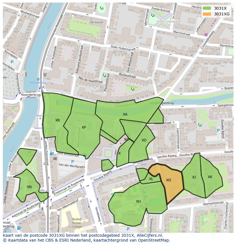 Afbeelding van het postcodegebied 3031 XG op de kaart.