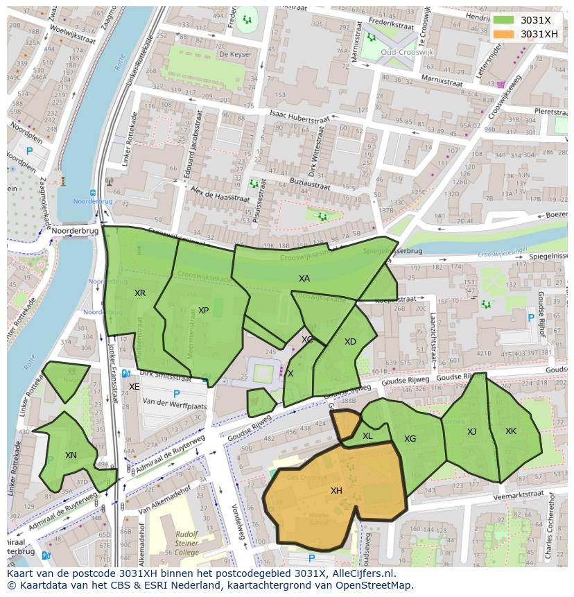 Afbeelding van het postcodegebied 3031 XH op de kaart.