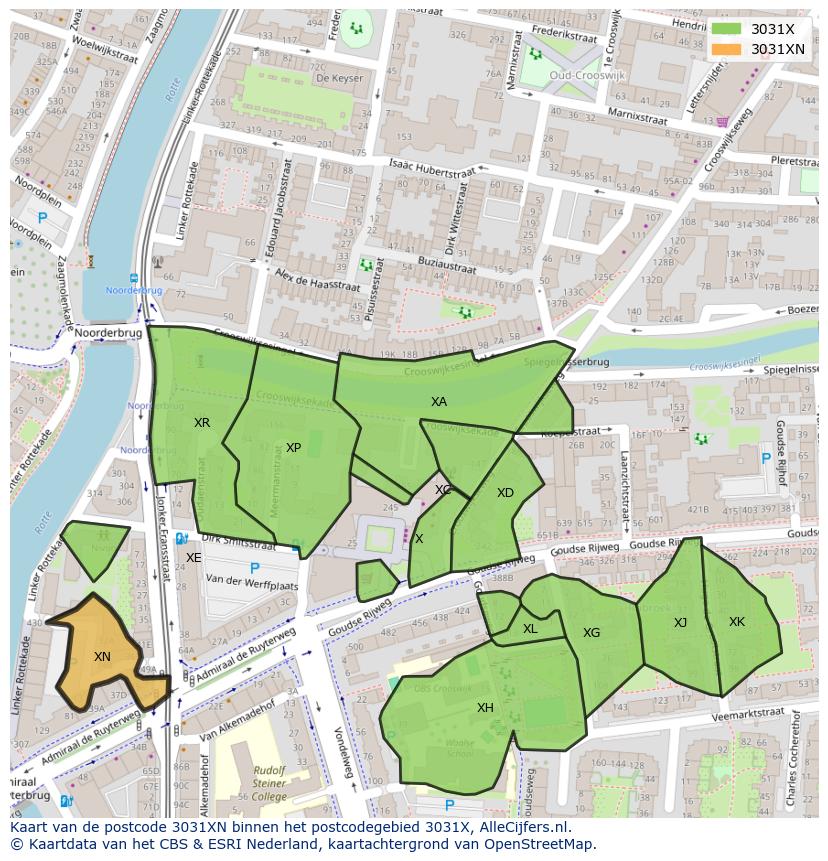 Afbeelding van het postcodegebied 3031 XN op de kaart.