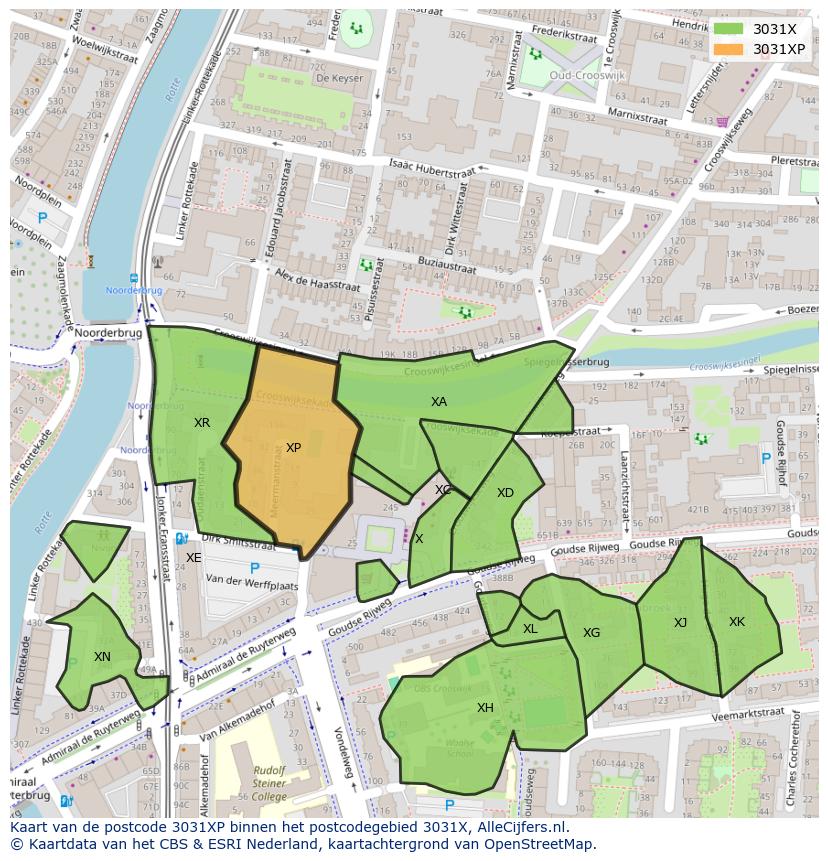 Afbeelding van het postcodegebied 3031 XP op de kaart.