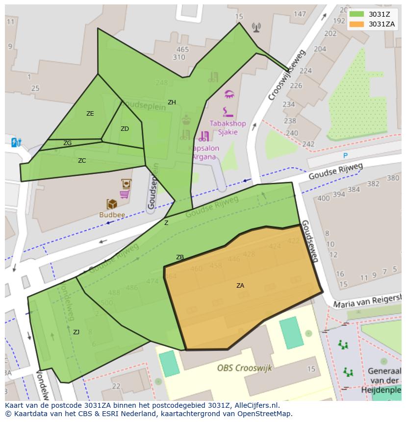 Afbeelding van het postcodegebied 3031 ZA op de kaart.