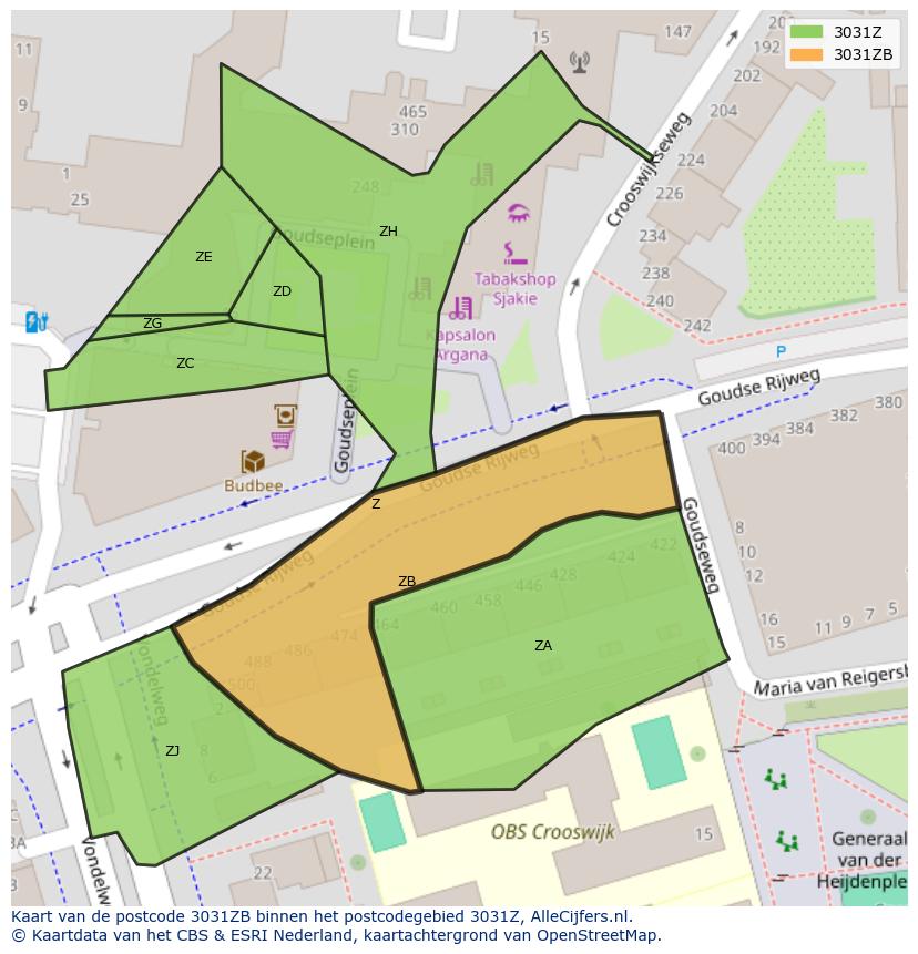 Afbeelding van het postcodegebied 3031 ZB op de kaart.