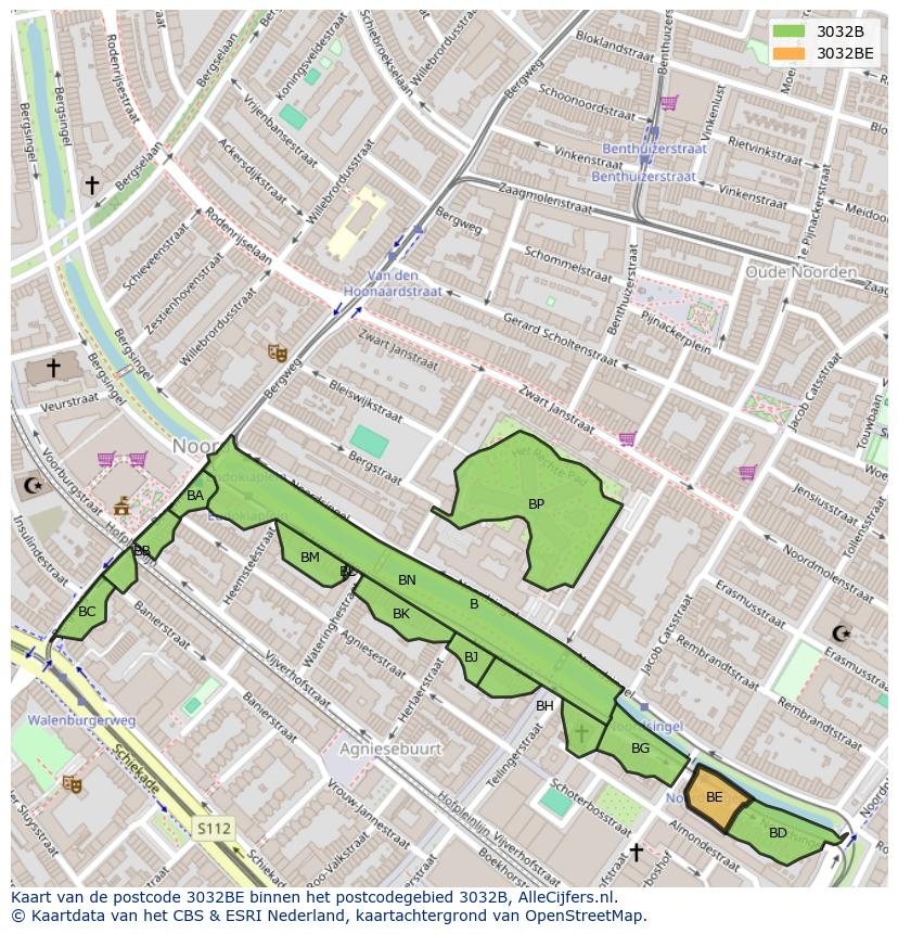Afbeelding van het postcodegebied 3032 BE op de kaart.