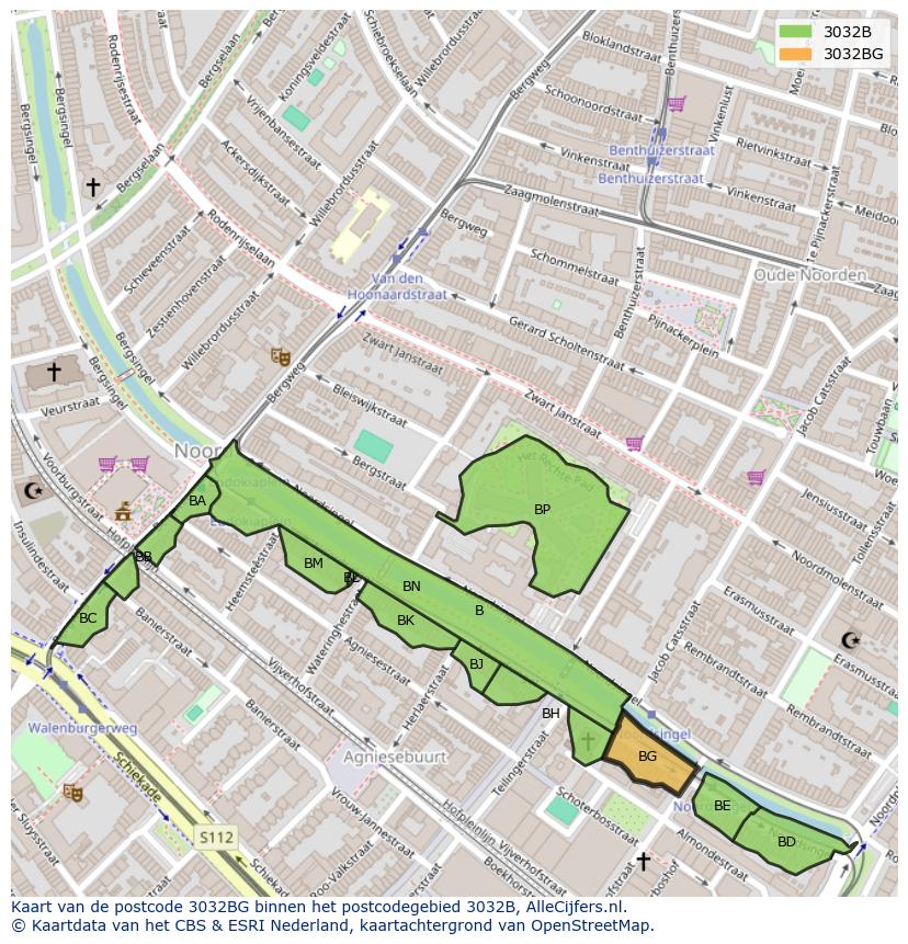 Afbeelding van het postcodegebied 3032 BG op de kaart.