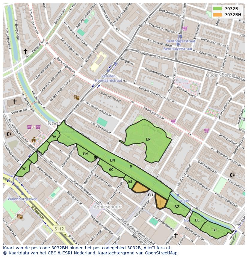 Afbeelding van het postcodegebied 3032 BH op de kaart.