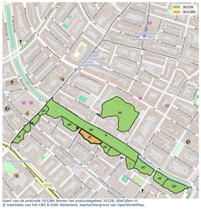 Afbeelding van het postcodegebied 3032 BK op de kaart.