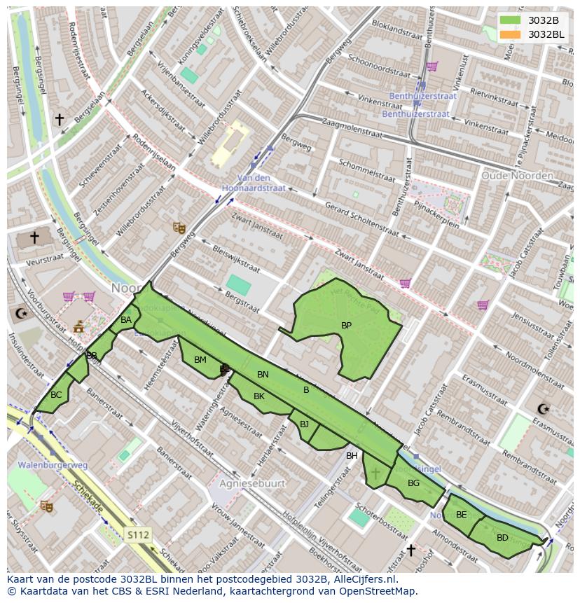 Afbeelding van het postcodegebied 3032 BL op de kaart.